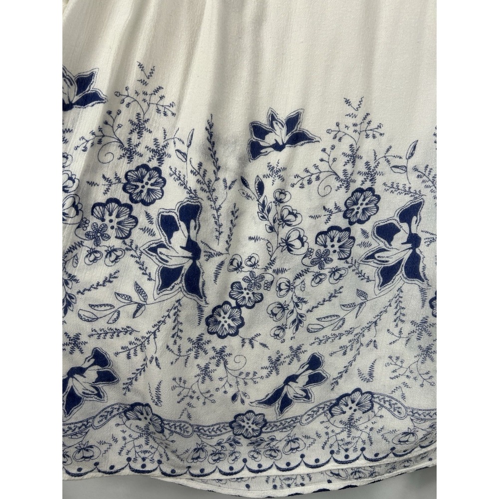 Blancheporte Blue White Floral Boho Peasant Top L Bell Sleeve Cottagecore Light - Picture 3 of 7